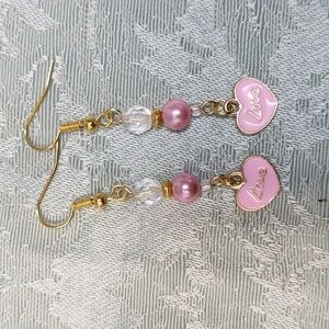 Charming Pink Heart Earrings with " Love " Inscription!